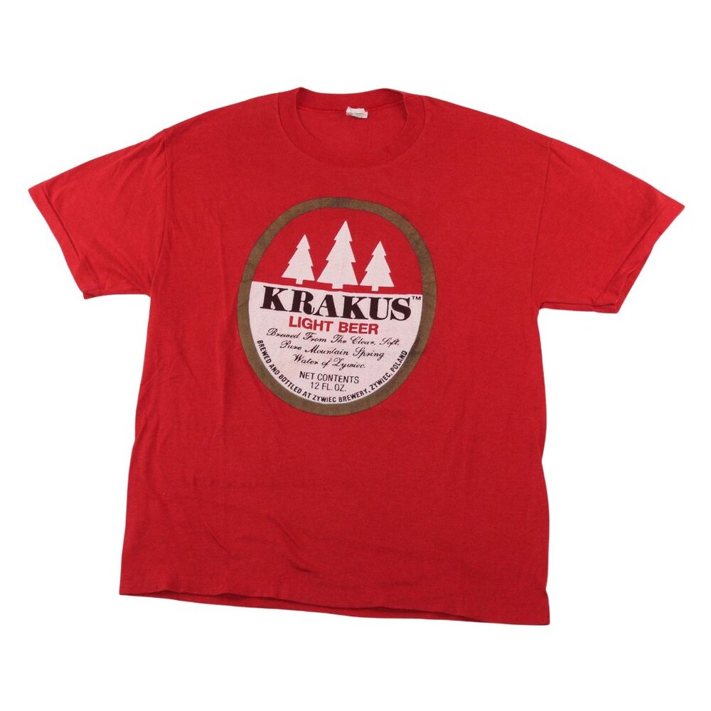 Vintage 90's Sportswear XL Krakus Light Beer Poland Brewery Red T-Shirt Made USA